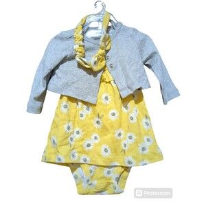 Carters 0-3 Months  Child of Mine Set of 3 pieces Yellow Dress Headband & Jacket